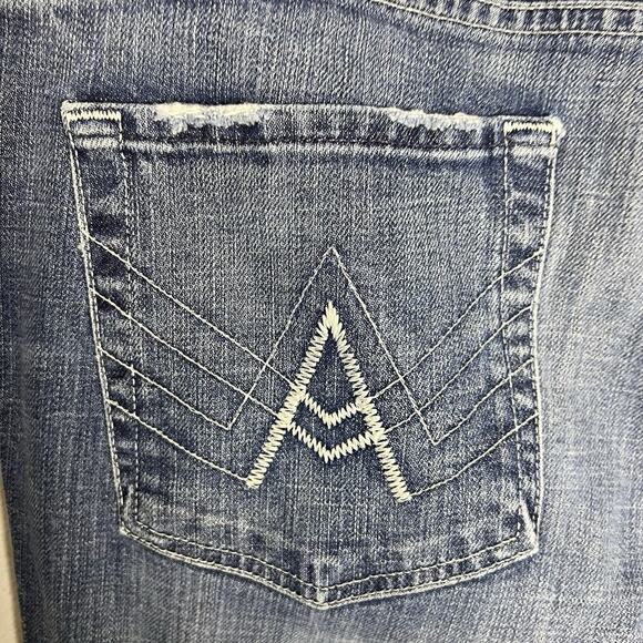 7 For All Mankind Womens A Pocket Flare Jeans Denim Sz 30 32 Low Rise USA Boho - Picture 14 of 16